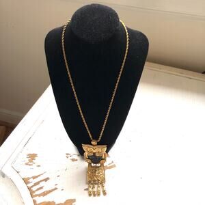 Vintage Rare Salvador Teran Marbel Mexico Signed Aztec Warrior Pendant Necklace